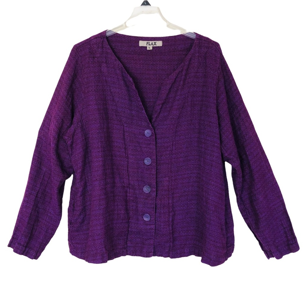 FLAX 100% Linen 4 Button Blazer Lagenlook Purple